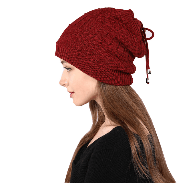 GORRO DE INVIERNO YMOSS ROJO HOMBRE MUJER TRENZAS - 1