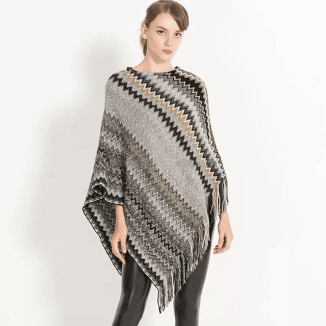 PONCHO YMOSS GRIS RUANA MUJER CAPA INVIERNO - 1