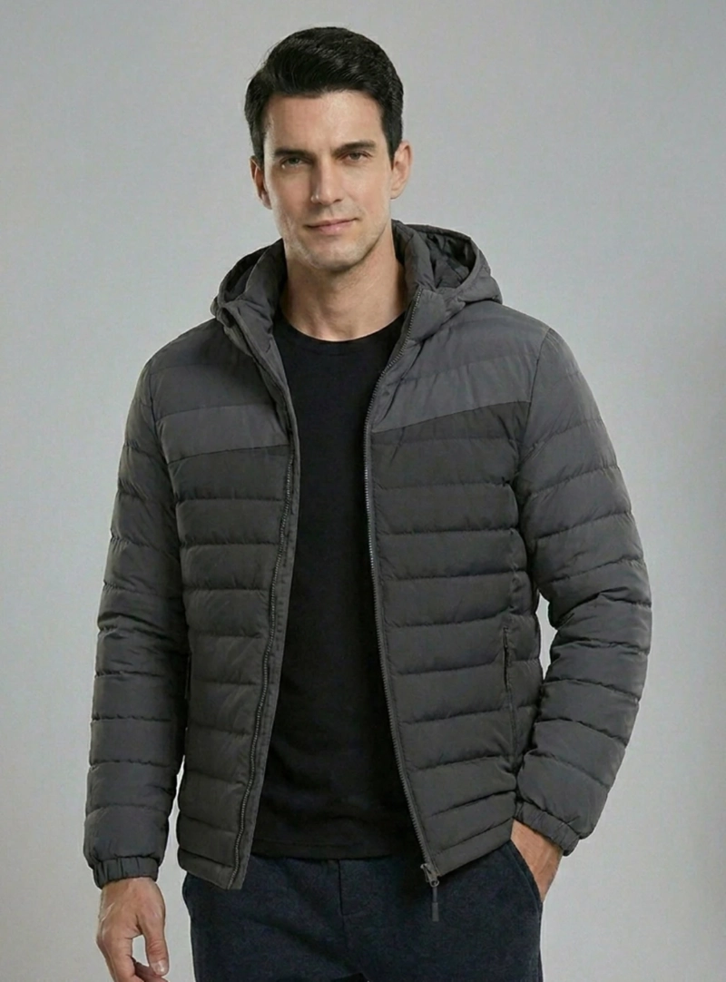 PARKA ACOLCHADA TE RMICA CON CAPUCHA GRIS OSCURO HOMBRE SUPERIOR GRIS - 4
