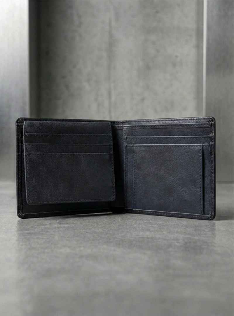 Billetera de Hombre 100% cuero Navy Blue Bi-fold Minimalista - 3