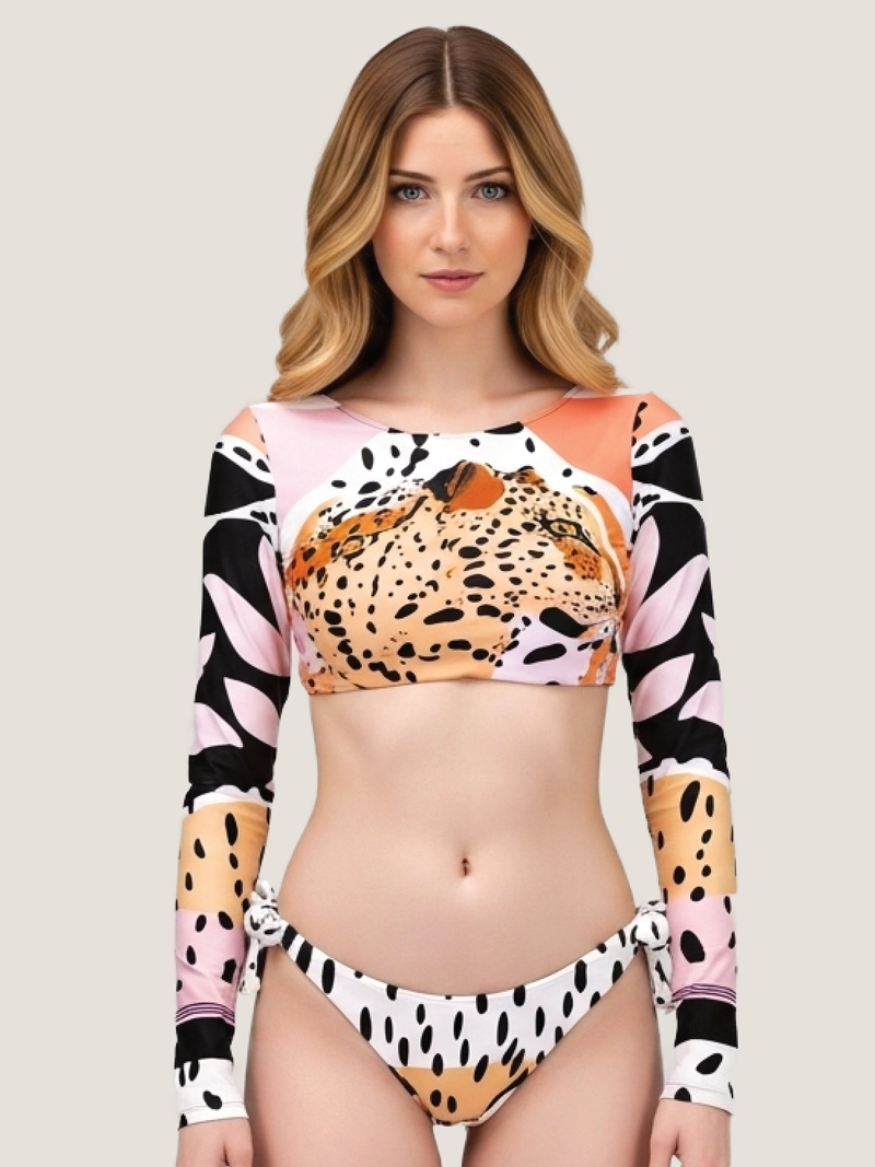 BIKINI CROP TOP TRAJE DE BAÑO MUJER MANGA LARGA ANIMAL PRINT - 1
