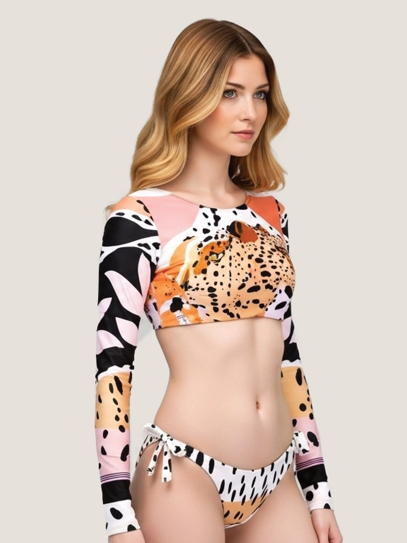 BIKINI CROP TOP TRAJE DE BAÑO MUJER MANGA LARGA ANIMAL PRINT - 3