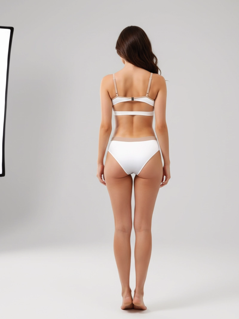 BIKINI CON ARO, TRAJE DE BAÑO COLOBO DE DOS PIEZAS ZIRA BICOLOR BLANCO BEIGE - 3
