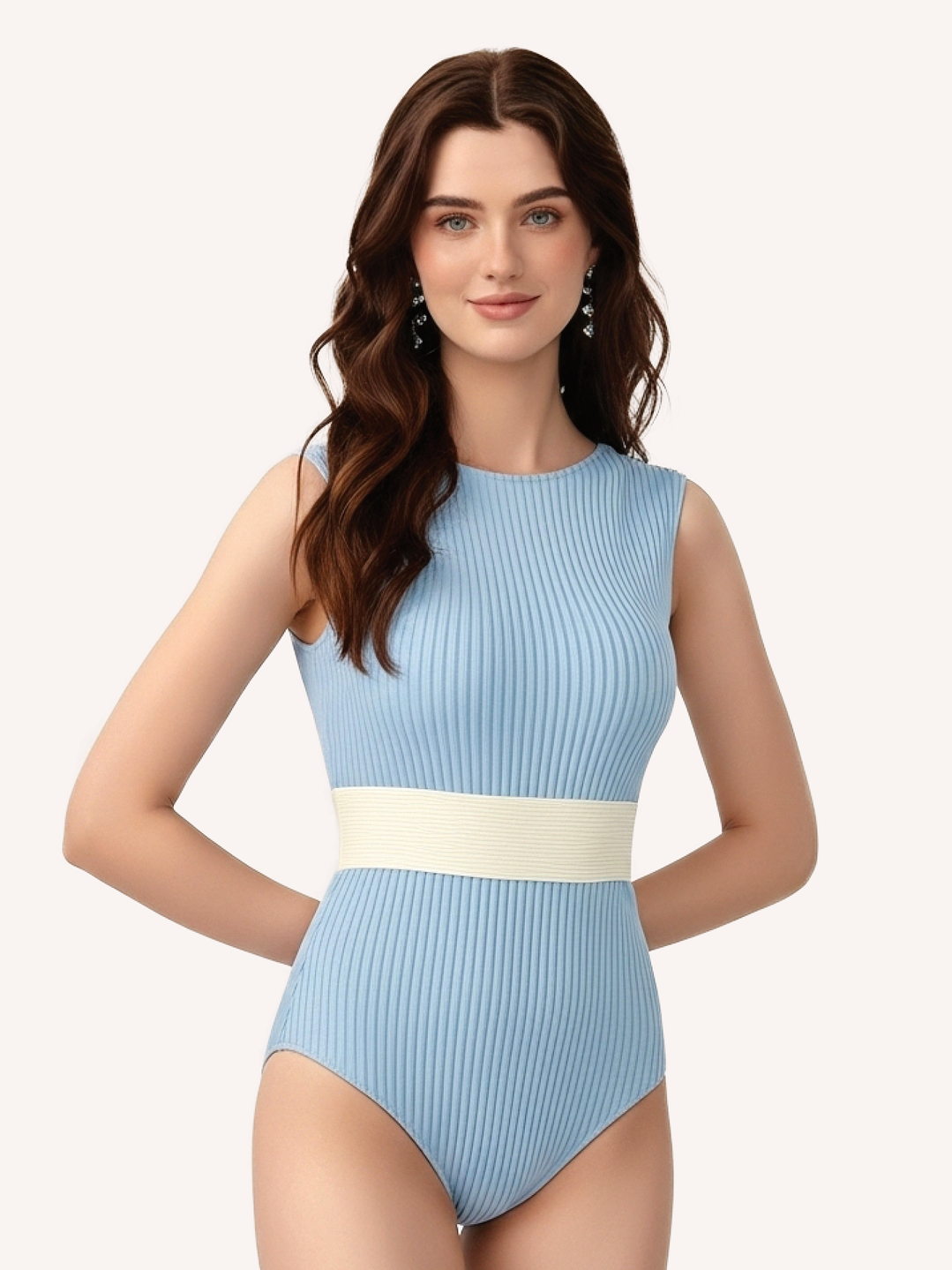 TRAJE DE BAÑO COMPLETO DE MUJER UNA PIEZA COLUMNA I AZUL - 3