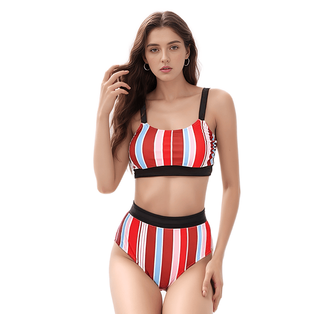 TRAJE DE BAÑO BIKINI DOS PIEZAS RAYAS BITONO - 1