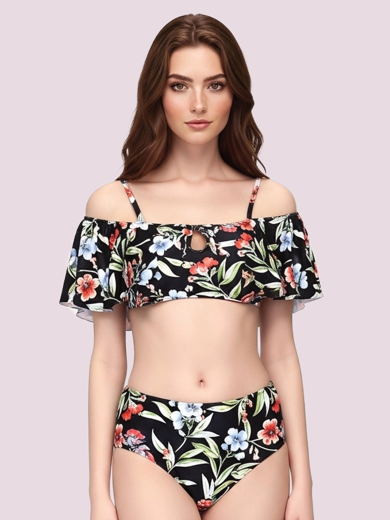 BIKINI DE HOMBROS DESCUBIERTOS FLORAL TRAJE DE BAÑO HAWAI - 1