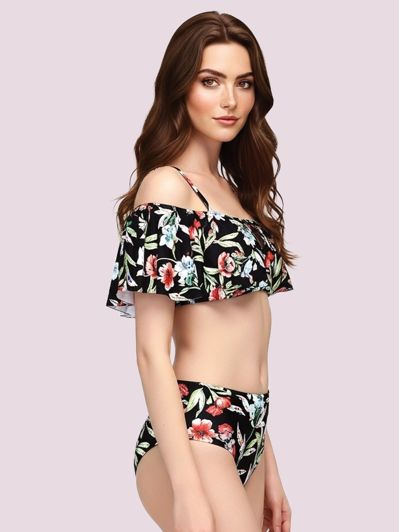 BIKINI DE HOMBROS DESCUBIERTOS FLORAL TRAJE DE BAÑO HAWAI - 3