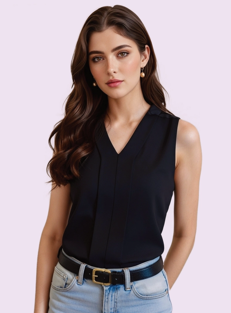 BLUSA DE MUJER OFICINA ELEGANTE SIN MANGAS EN COLOR NEGRO - 1
