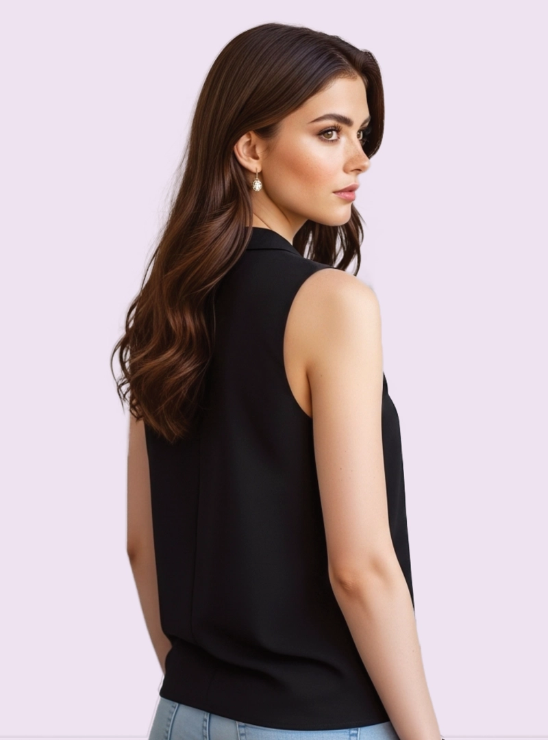 BLUSA DE MUJER OFICINA ELEGANTE SIN MANGAS EN COLOR NEGRO - 2