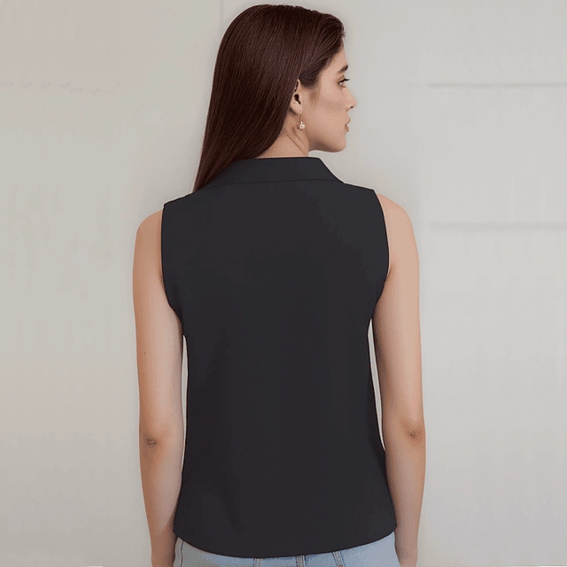 BLUSA DE MUJER OFICINA ELEGANTE SIN MANGAS EN COLOR NEGRO - 3