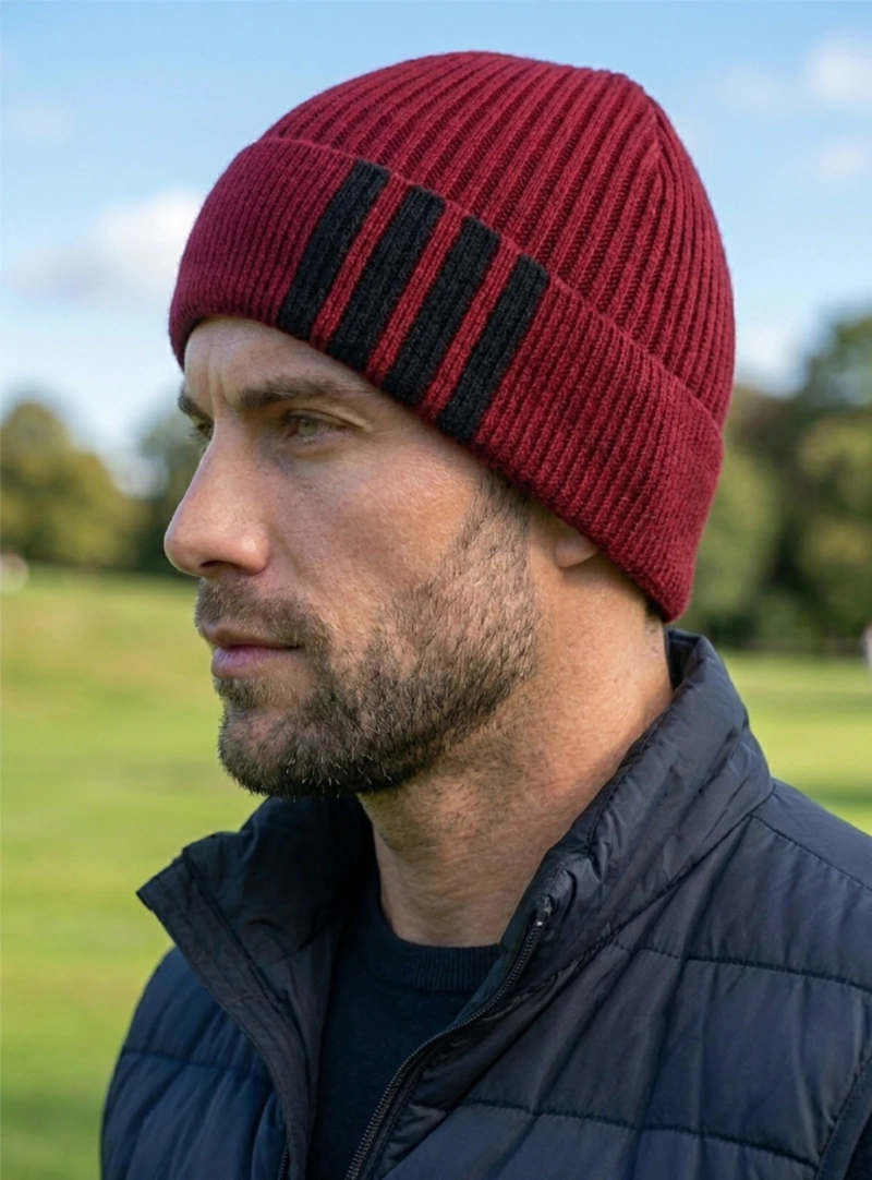 GORRO DE LANA GRIS CLARO CON RAYAS NEGRAS PARA HOMBRE 4L - 1