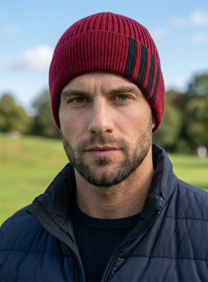 GORRO DE LANA GRIS CLARO CON RAYAS NEGRAS PARA HOMBRE 4L - 3