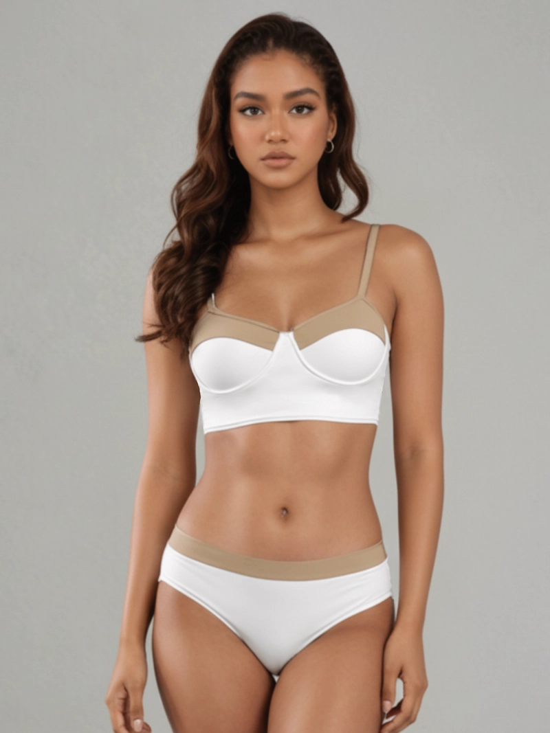 BIKINI CON ARO, TRAJE DE BAÑO COLOBO DE DOS PIEZAS ZIRA BICOLOR BLANCO NUDE - 1