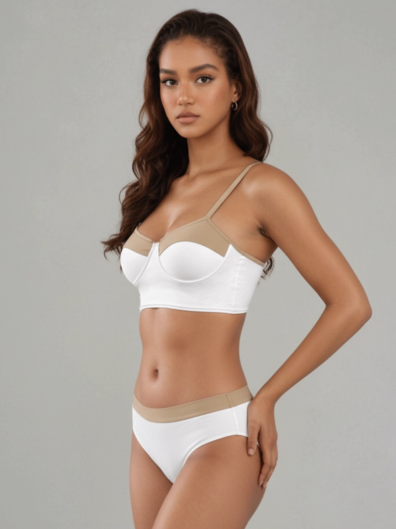 BIKINI CON ARO, TRAJE DE BAÑO COLOBO DE DOS PIEZAS ZIRA BICOLOR BLANCO NUDE - 2