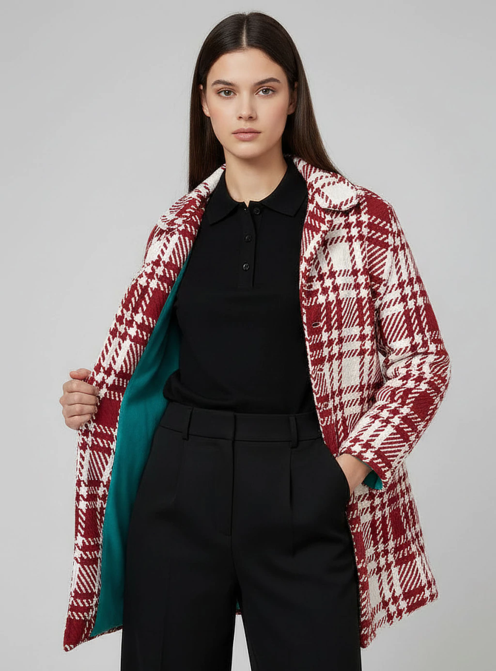 CHAQUETA DE TWEED CUADRILLE  ROJO Y BLANCO CON FORRO POLAR - 2