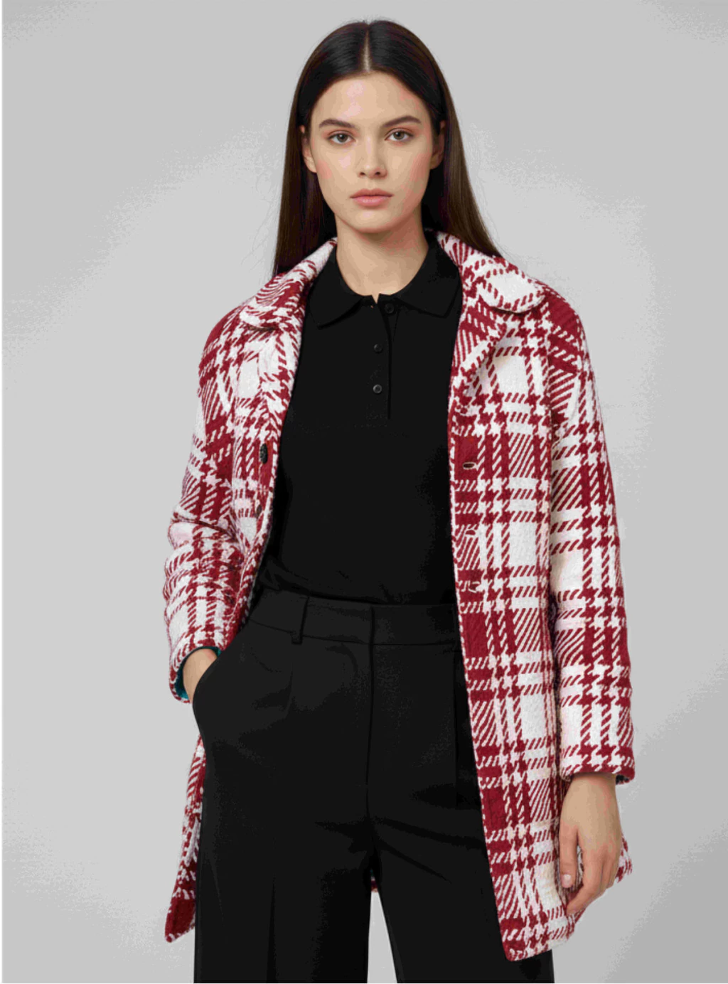 CHAQUETA DE TWEED CUADRILLE  ROJO Y BLANCO CON FORRO POLAR - 4