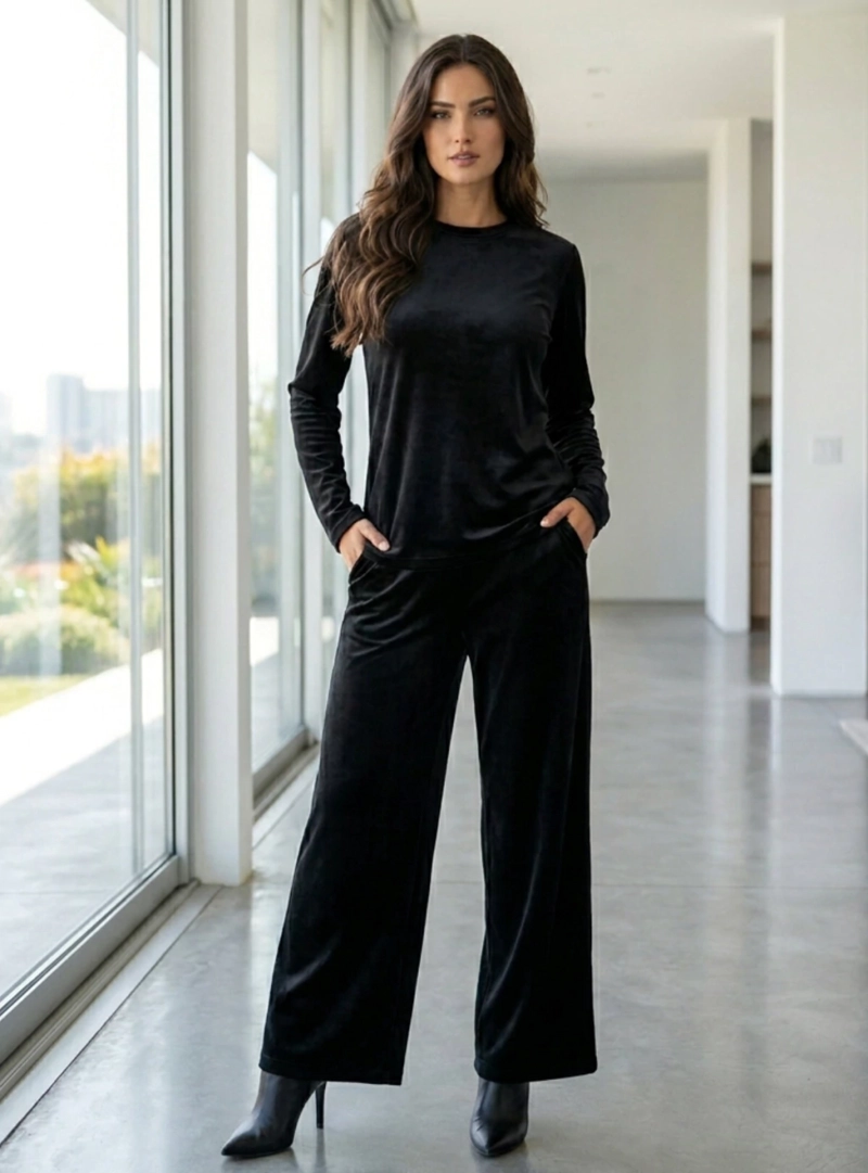 CONJUNTO SET SWEATER Y PANTALON WIDE LEG COTELE  SOFT PREMIUM - 1