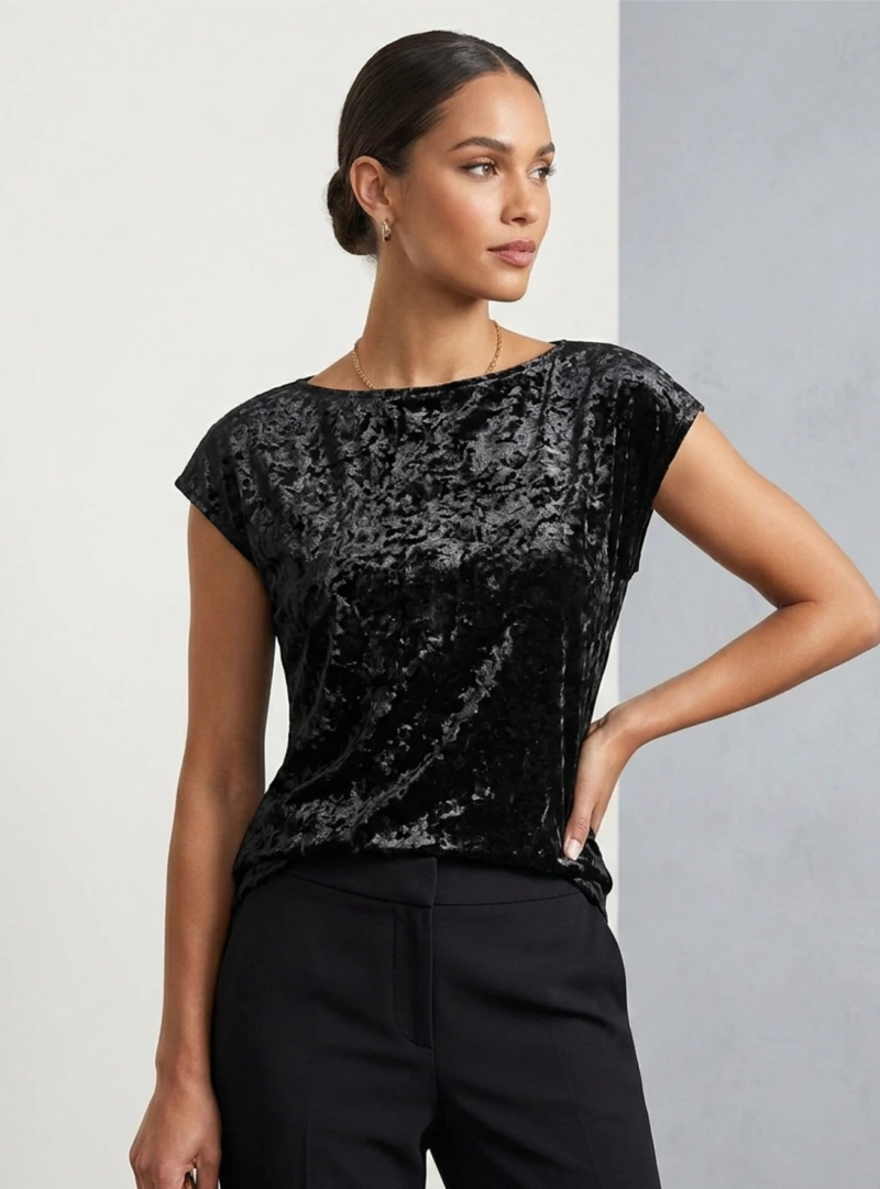 BLUSA DE TERCIOPELO DEVORE  CON EFECTO TEXTURIZADO Y MANGA CORTA - 1