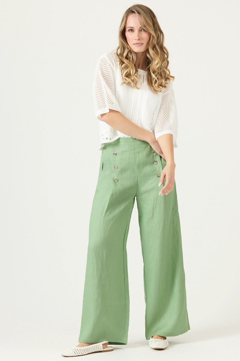 PANTALON DE LINO STRAIGHT VERDE COD 2013295 - 1