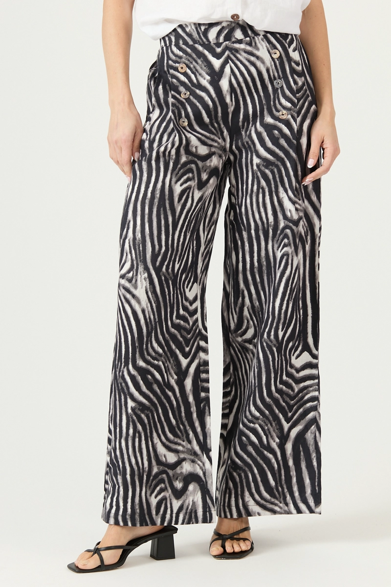 PANTALON DE LINO STRAIGHT ANIMAL PRINT NEGRO COD 2013285 - 2