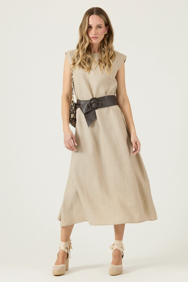 VESTIDO DE LINO BEIGE COD 4005345 - 1