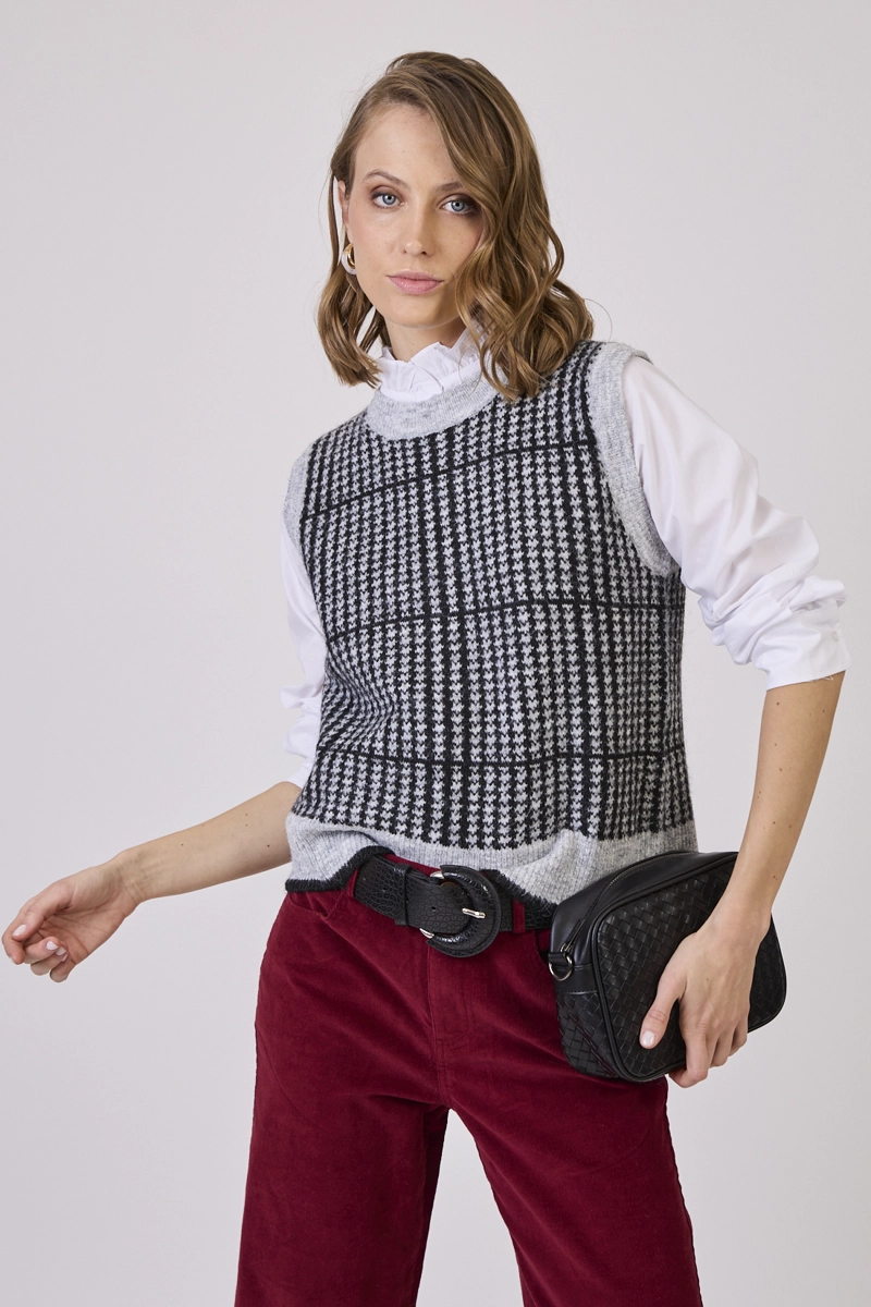 SWEATER CON LANA ESTAMPLADO GRIS CLARO COD 5414826 - 1