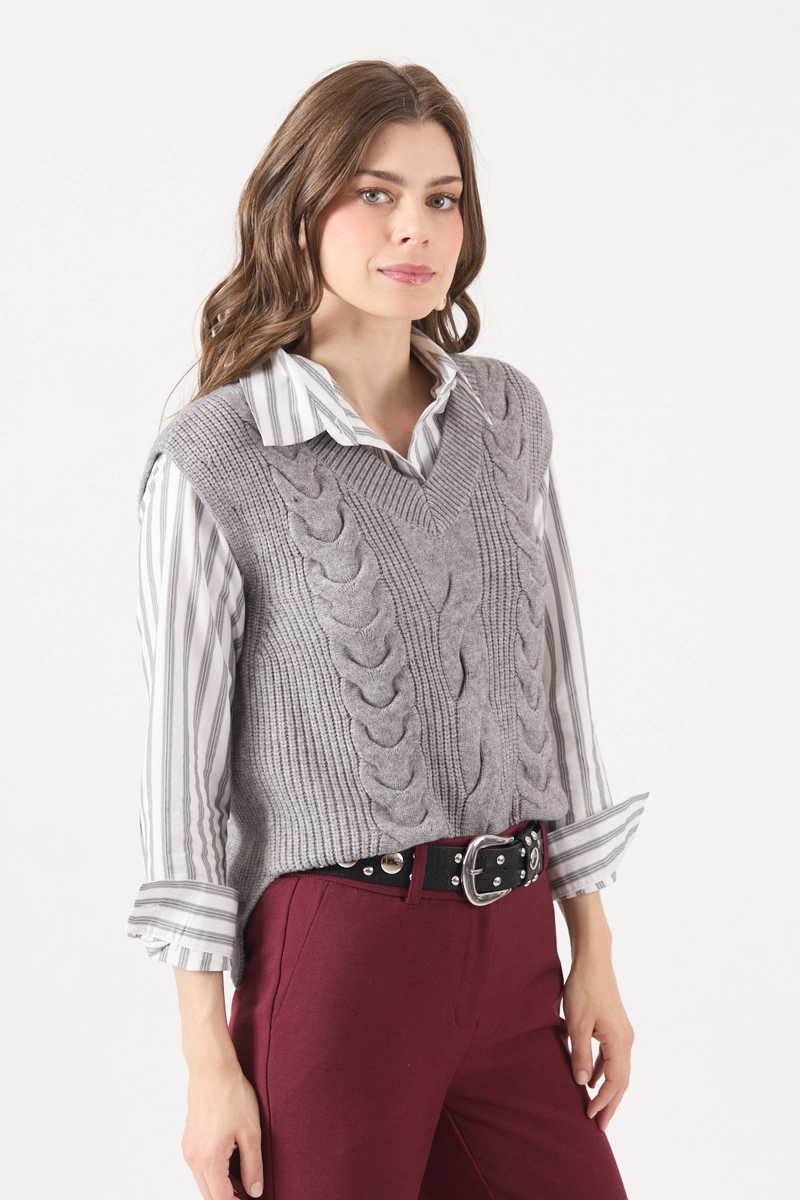 SWEATER CON TRENZAS GRIS COD 5414436 - 4