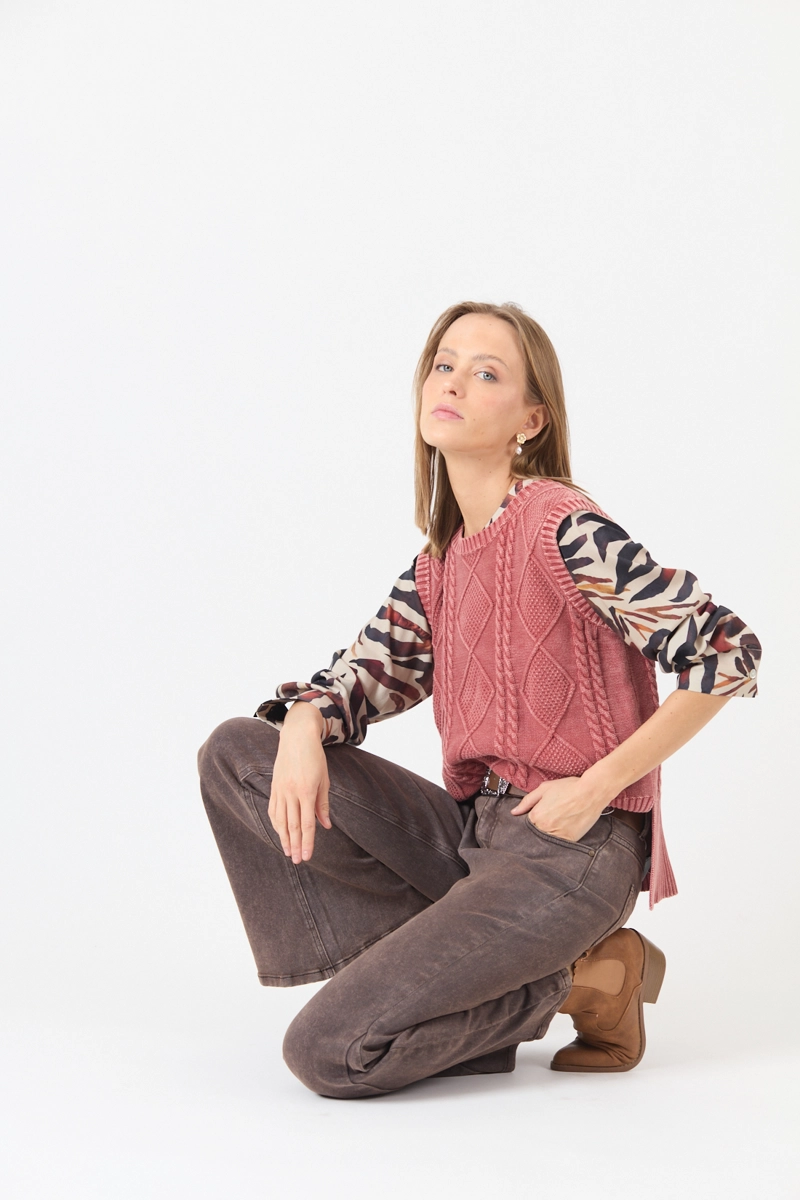 SWEATER CON TRENZAS BURDEO COD 5414846 - 1