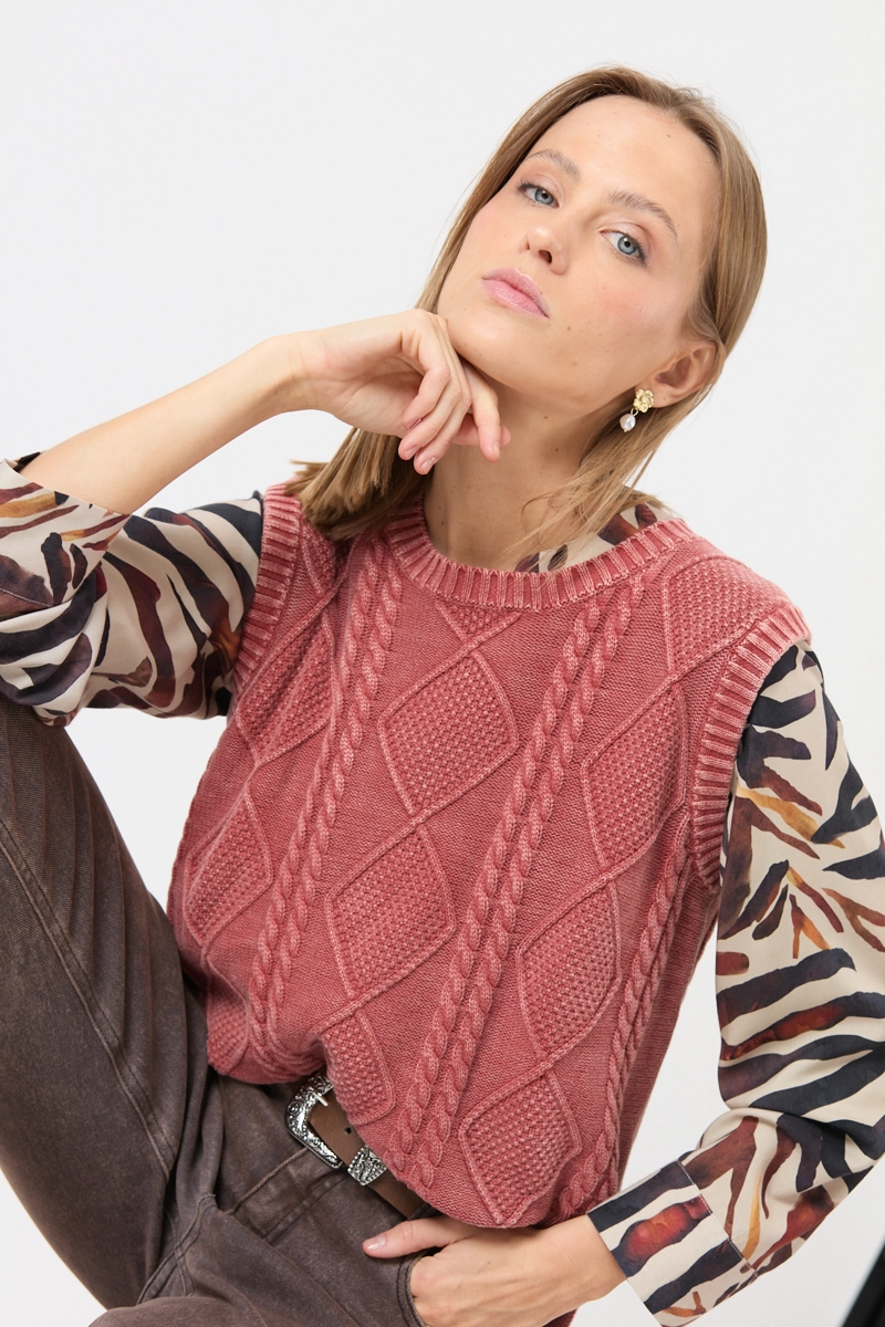 SWEATER CON TRENZAS BURDEO COD 5414846 - 2
