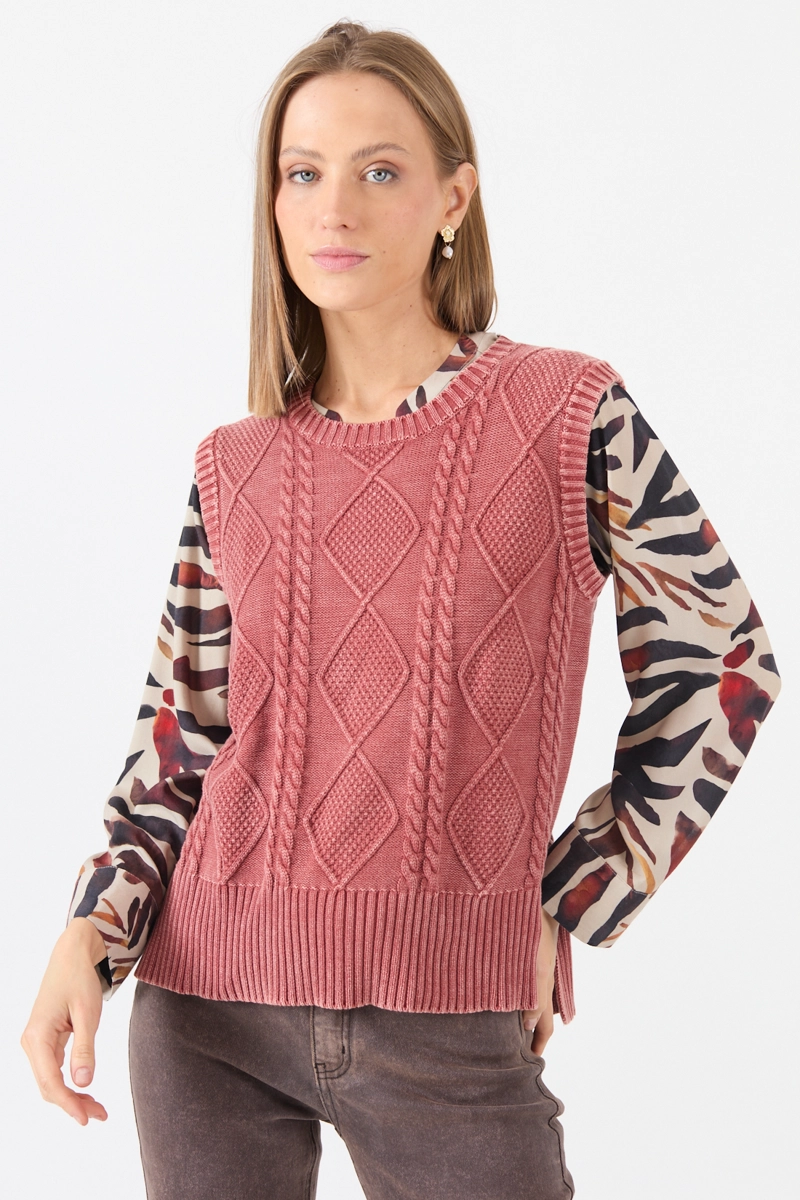 SWEATER CON TRENZAS BURDEO COD 5414846 - 3
