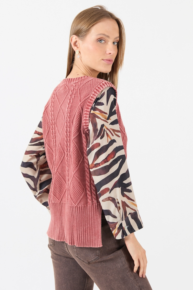 SWEATER CON TRENZAS BURDEO COD 5414846 - 5