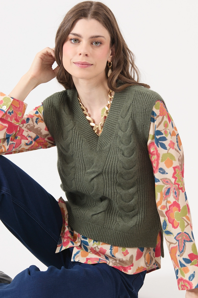 SWEATER CON TRENZAS VERDE COD 5414436 - 1