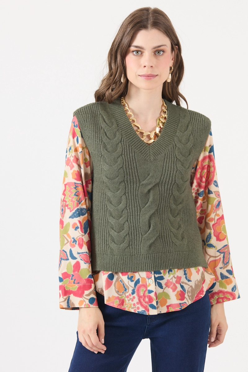 SWEATER CON TRENZAS VERDE COD 5414436 - 3