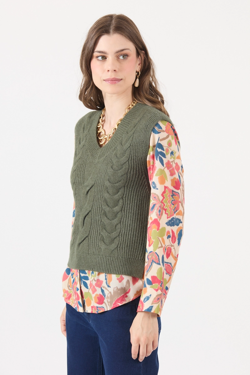 SWEATER CON TRENZAS VERDE COD 5414436 - 4