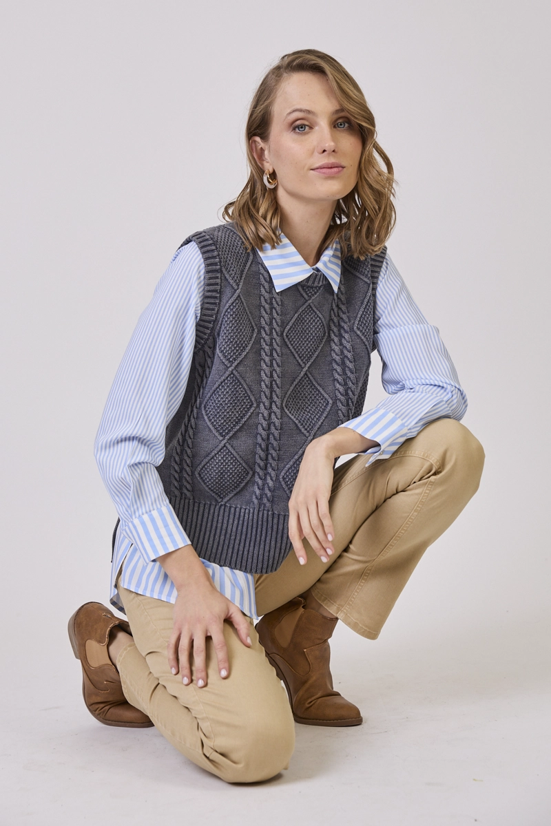 SWEATER CON TRENZAS DENIM COD 5414846 - 1
