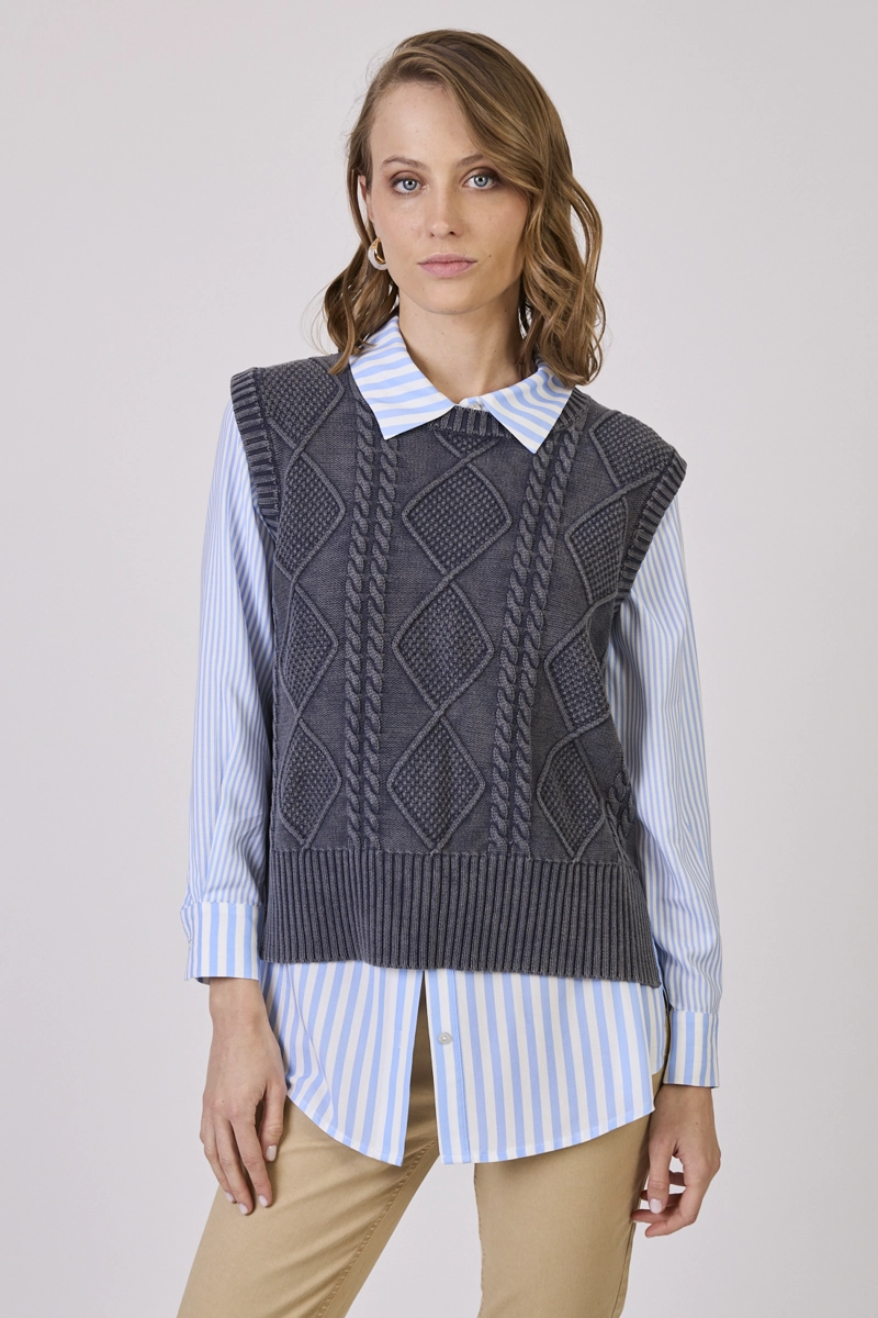 SWEATER CON TRENZAS DENIM COD 5414846 - 2