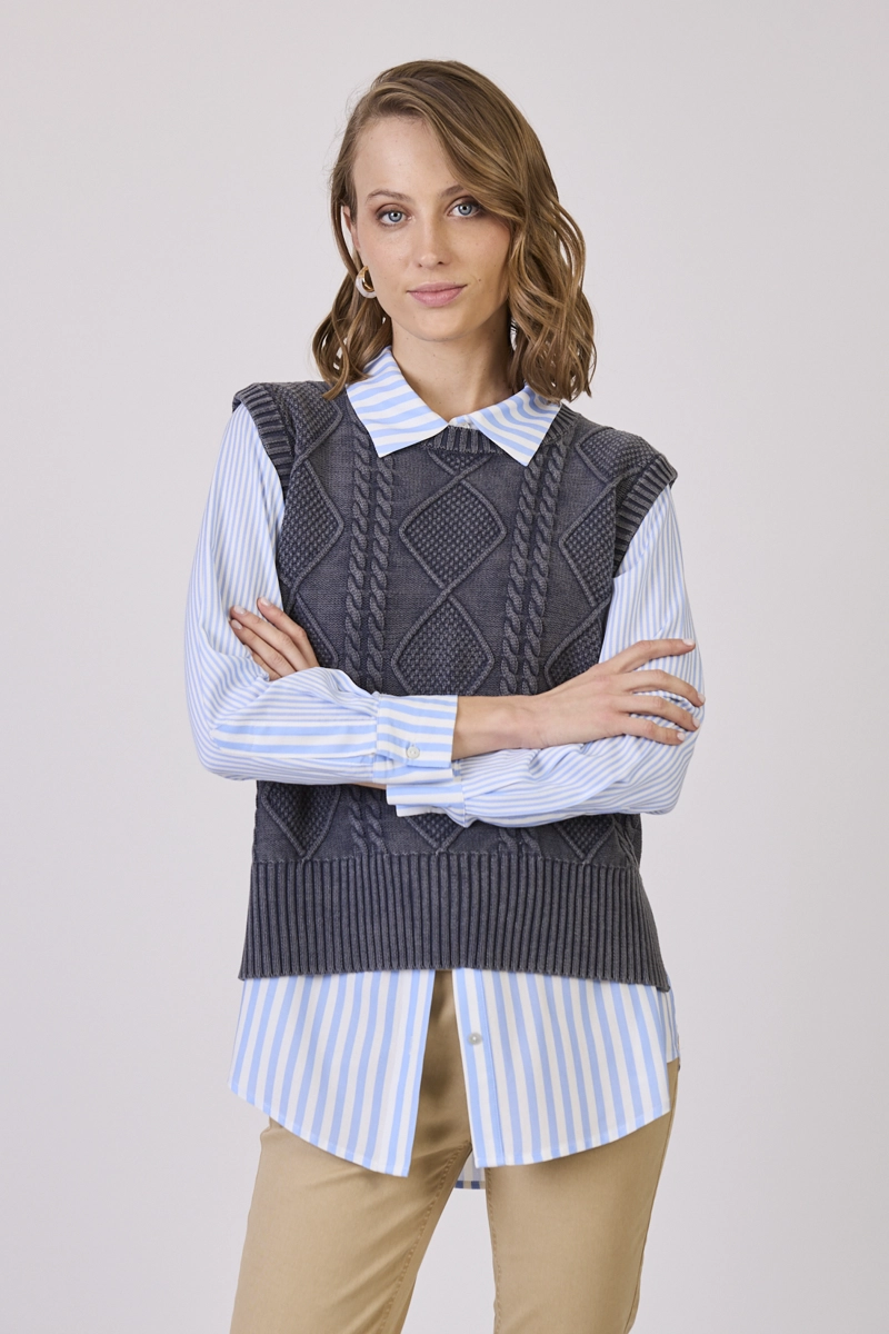 SWEATER CON TRENZAS DENIM COD 5414846 - 5