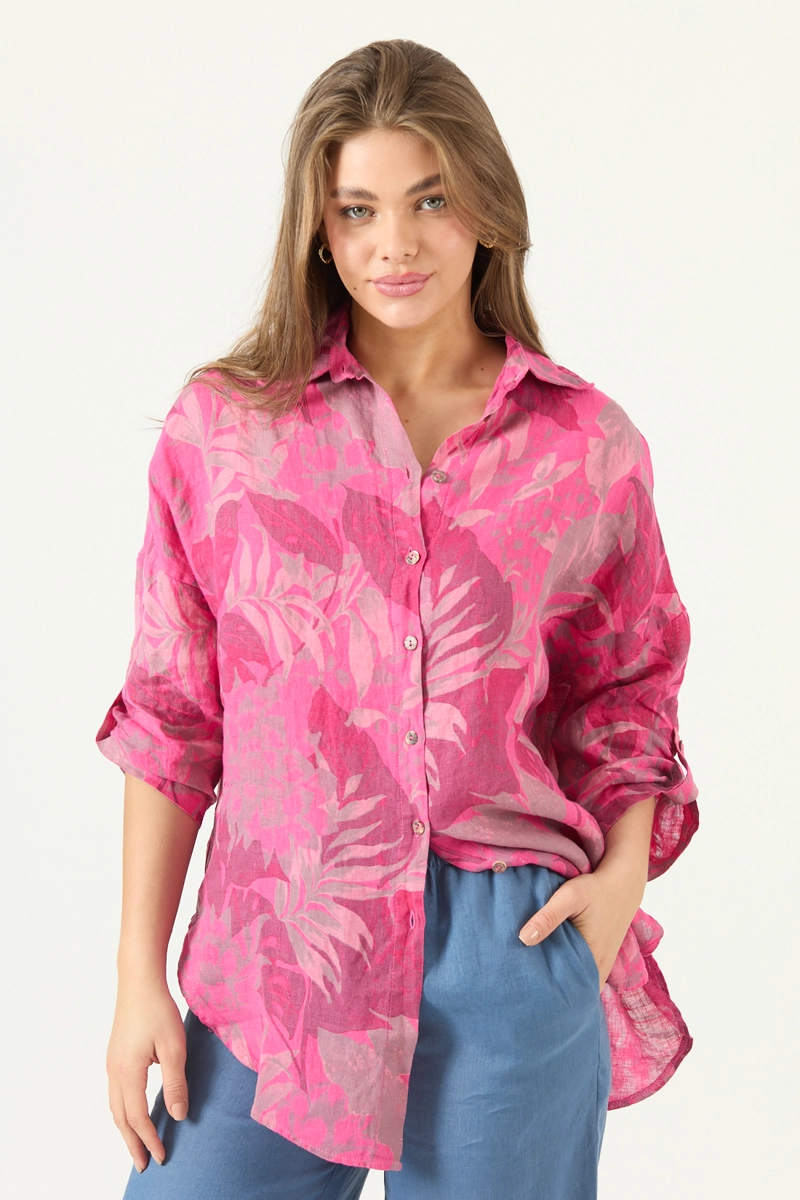 BLUSA DE LINO ESTAMPADA FUCSIA COD 4517975 - 1