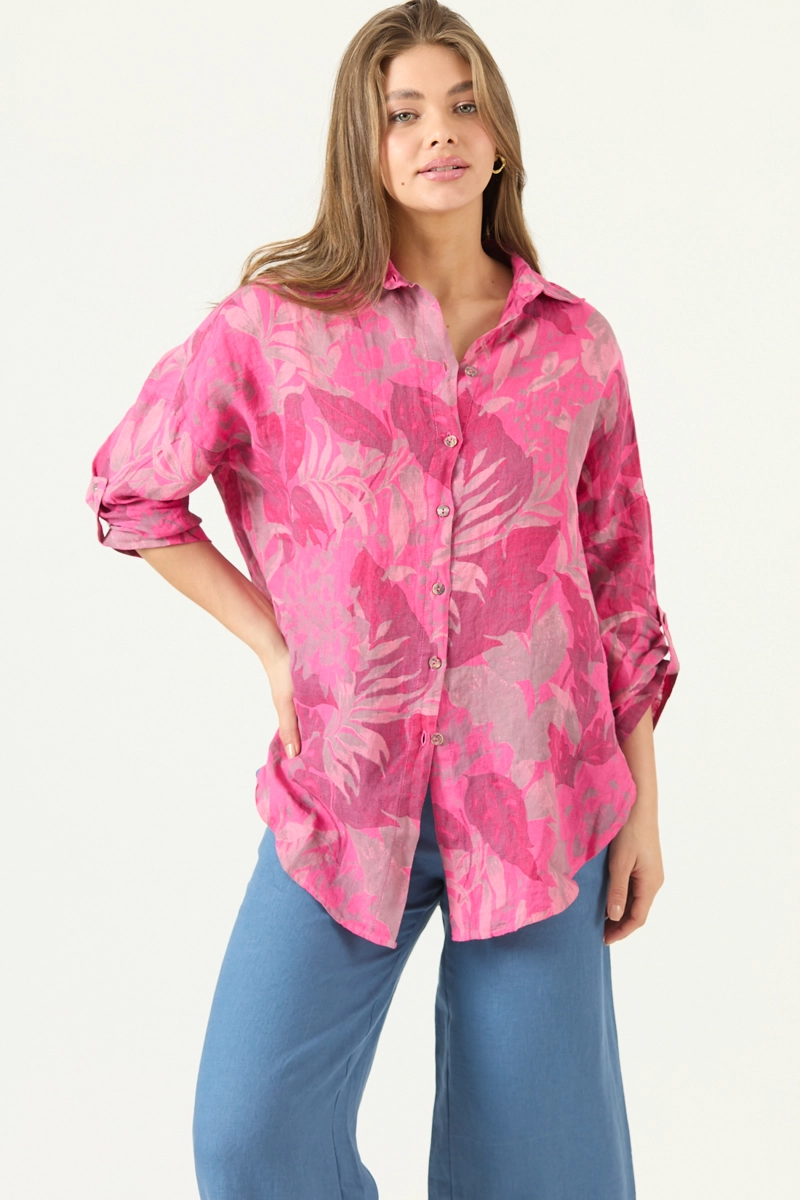 BLUSA DE LINO ESTAMPADA FUCSIA COD 4517975 - 2