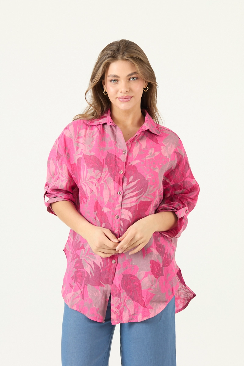 BLUSA DE LINO ESTAMPADA FUCSIA COD 4517975 - 3