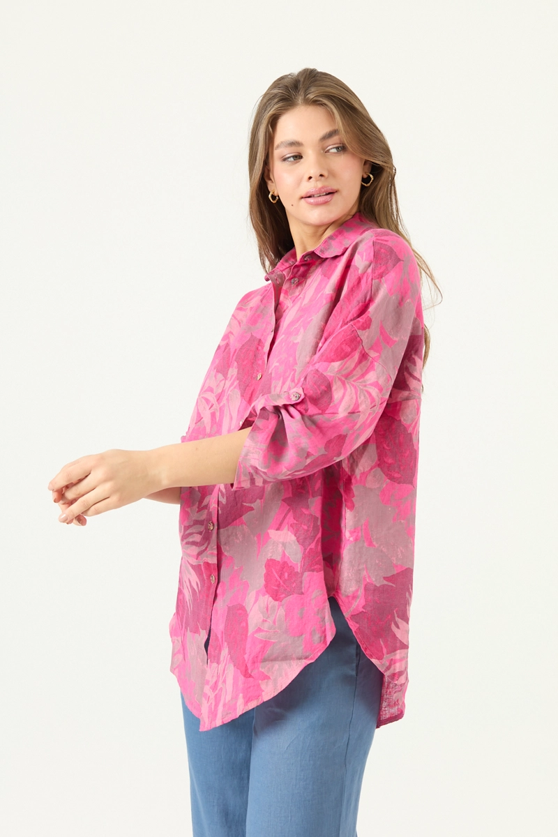 BLUSA DE LINO ESTAMPADA FUCSIA COD 4517975 - 4
