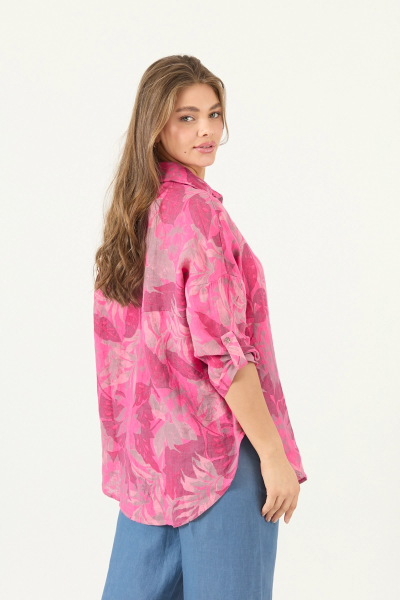 BLUSA DE LINO ESTAMPADA FUCSIA COD 4517975 - 5