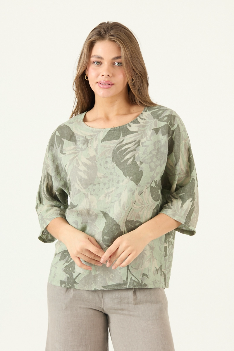 BLUSA DE LINO ESTAMPADA VERDE COD 4517765 - 3