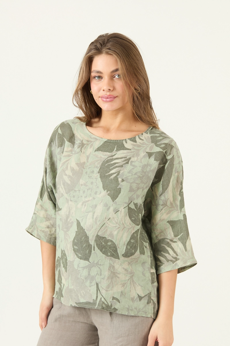 BLUSA DE LINO ESTAMPADA VERDE COD 4517765 - 4