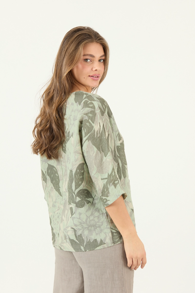 BLUSA DE LINO ESTAMPADA VERDE COD 4517765 - 5