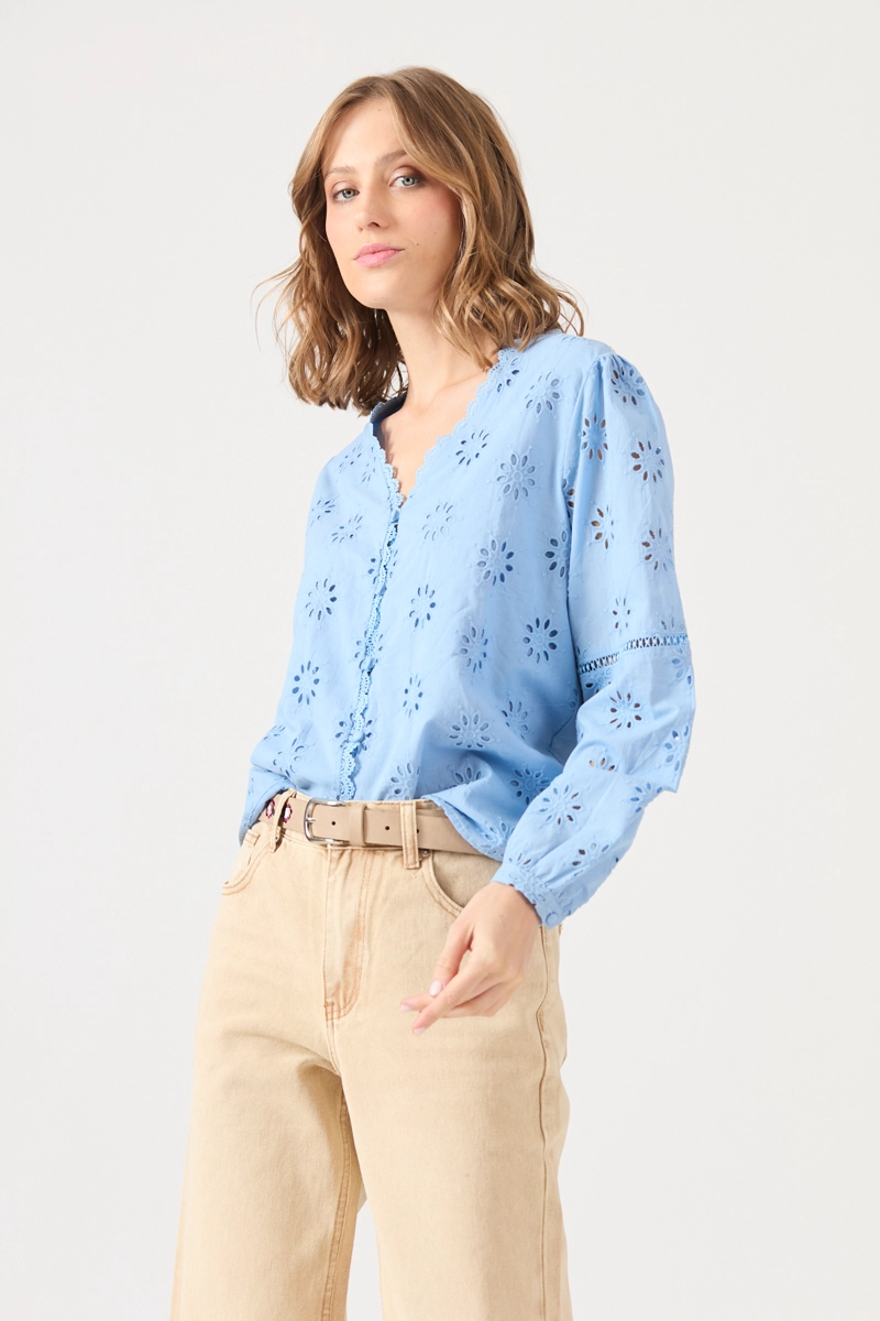 BLUSA CON ENCAJE CELESTE COD 4520706 - 1