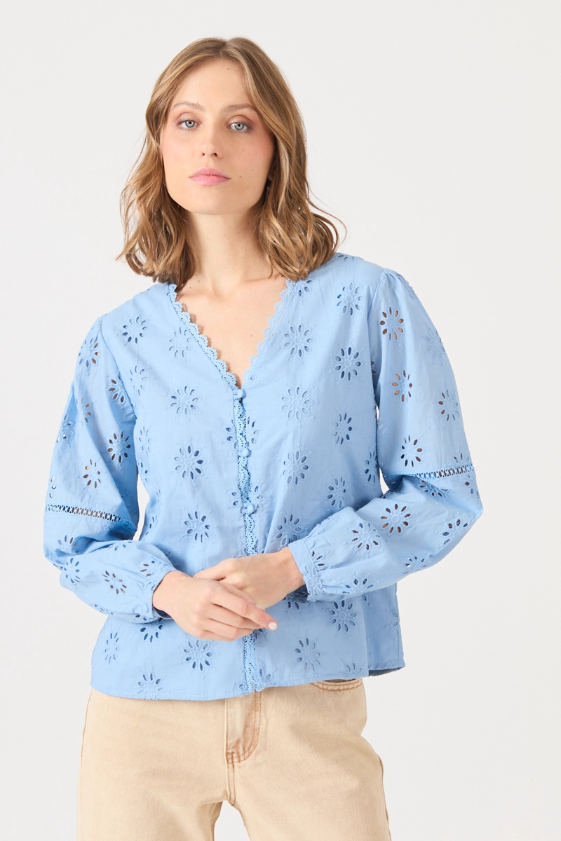 BLUSA CON ENCAJE CELESTE COD 4520706 - 3