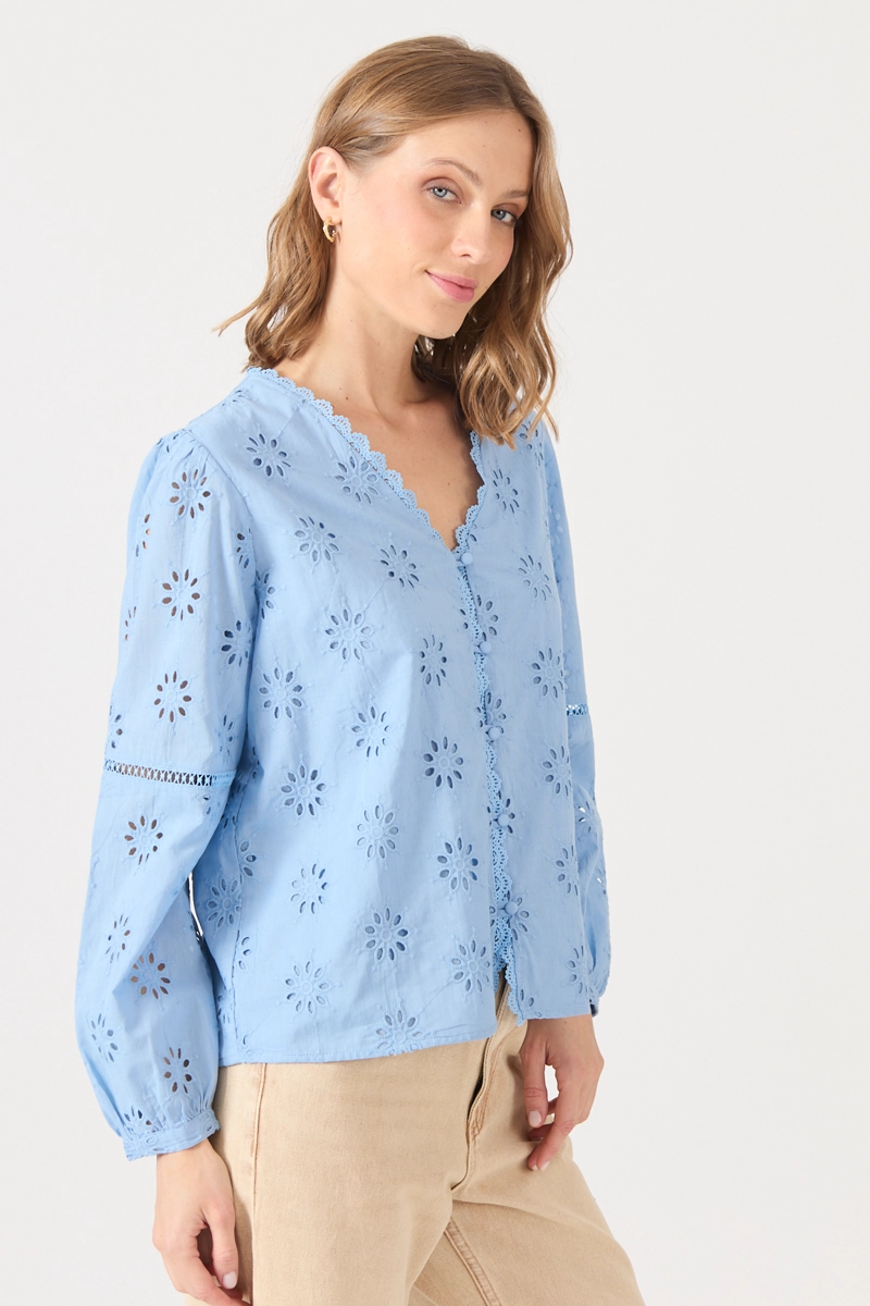 BLUSA CON ENCAJE CELESTE COD 4520706 - 4