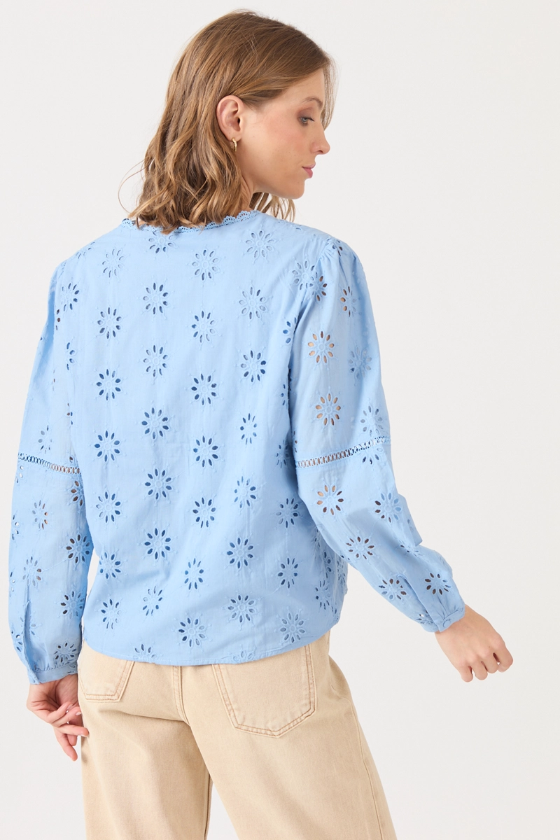BLUSA CON ENCAJE CELESTE COD 4520706 - 5