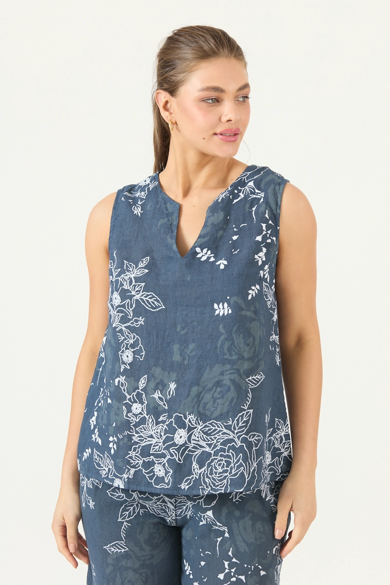 BLUSA DE LINO ESTAMPADA AZUL MARINO COD 4518055 - 2